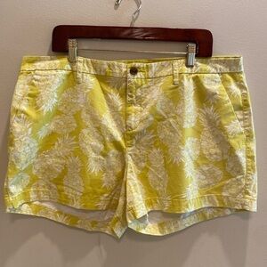 Old Navy Tropical Pineapple Print Cotton Shorts Yellow ‘Out on a Lime’ Size 16